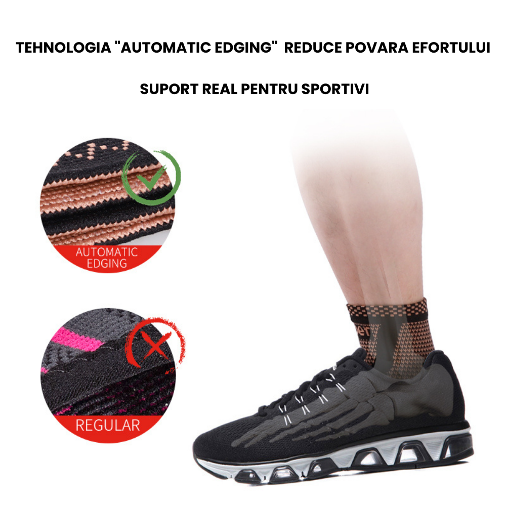 Set 2 sosete de compresie pentru Glezna cu fir de cupru CuproSmart®, Sport - Cuprosmart