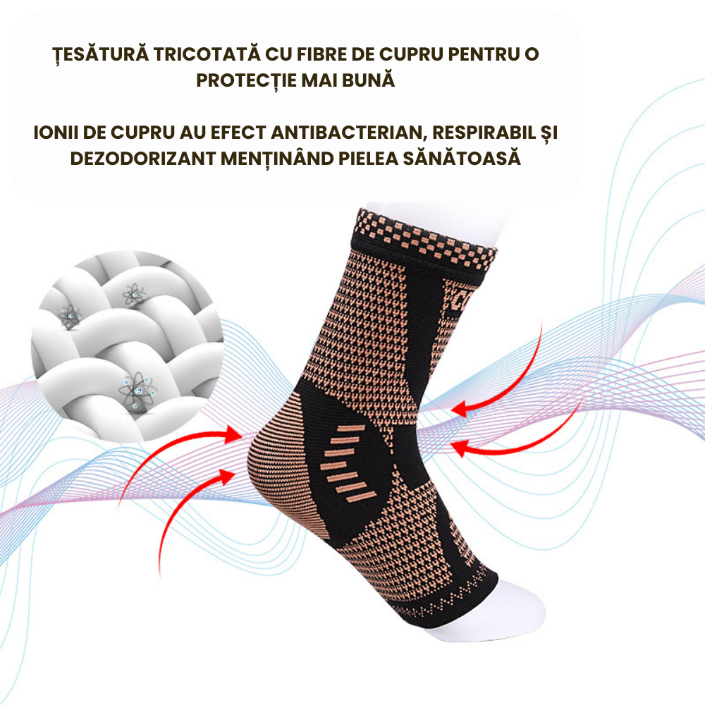 Set 2 sosete de compresie pentru Glezna cu fir de cupru CuproSmart®, Sport Cuprosmart