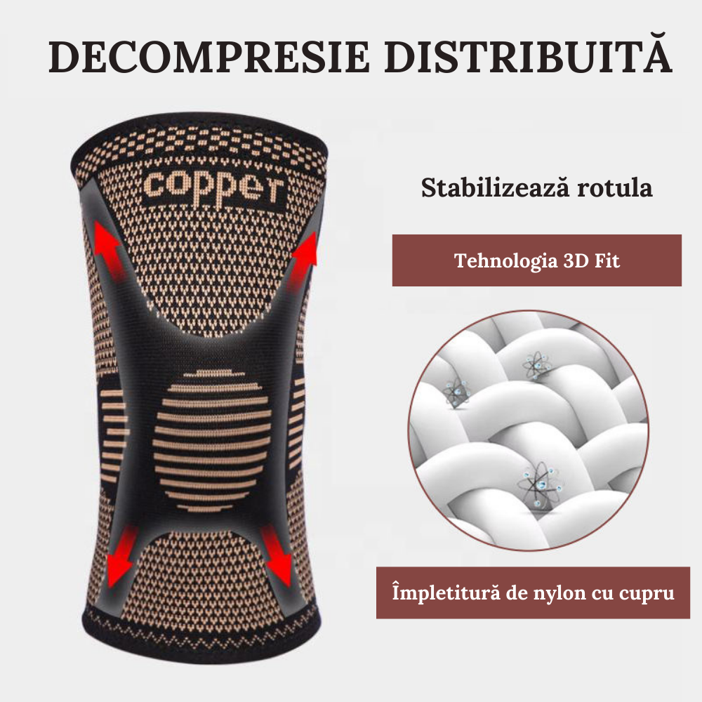 Set 2 Genunchiere compresive cu fir de cupru CuproSmart®, Negru/Beige Cuprosmart