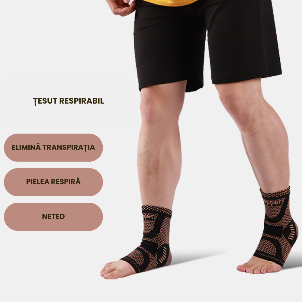 Set 2 sosete de compresie pentru Glezna cu fir de cupru CuproSmart®, Sport Cuprosmart