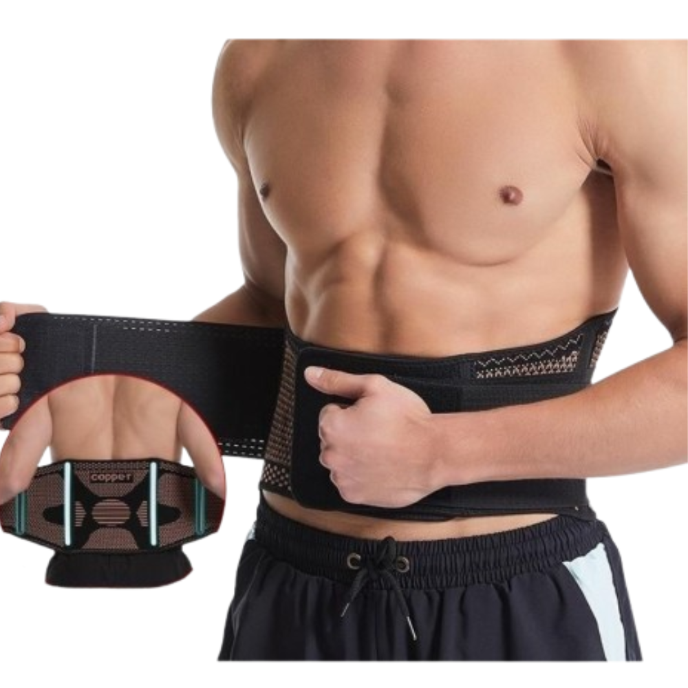 Centura Compresie Lombara Dubla cu Fir de Cupru CuproSmart®, Reglabila, 4 Bare de sprijin - Cuprosmart