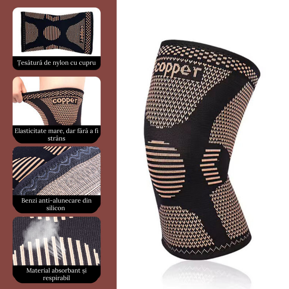 Set 2 Genunchiere compresive cu fir de cupru CuproSmart®, Negru/Beige  Cuprosmart