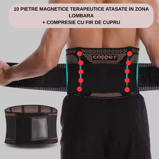 Centura Compresie Lombara Dubla cu Fir de Cupru si Magneti CuproSmart®, Reglabila, 4 Bare de sprijin