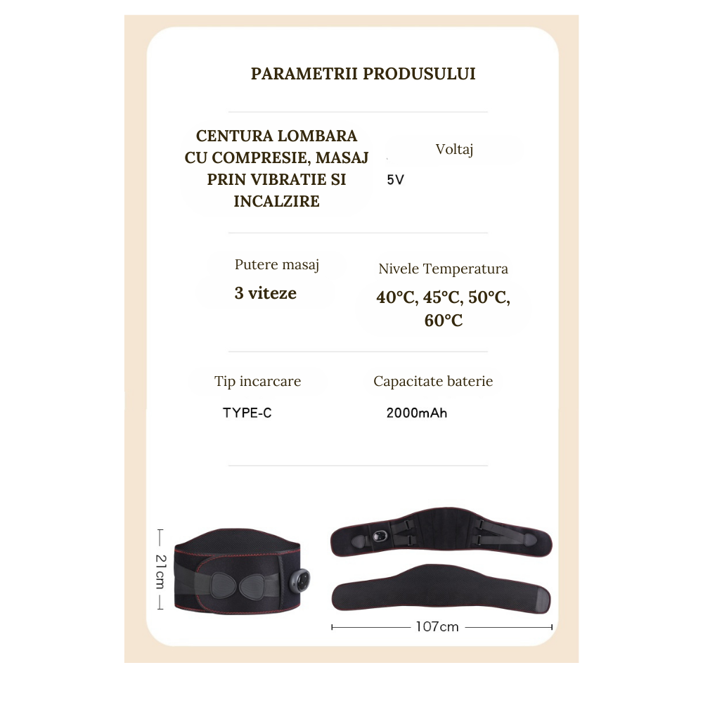 Centura lombara, cu incalzire termica si masaj Albastru - Cuprosmart