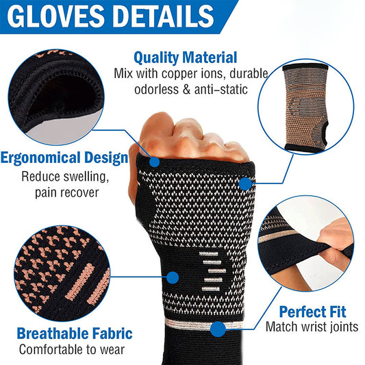 Set 2 bucati Manusi Compresive cu Fir de Cupru CuproSmart®