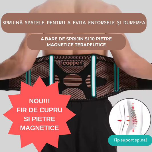 Centura Compresie Lombara Dubla cu Fir de Cupru si Magneti CuproSmart®, Reglabila, 4 Bare de sprijin