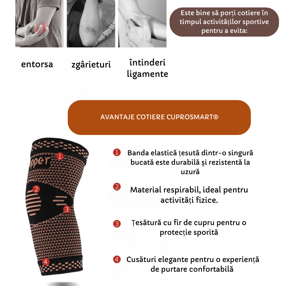 Set 2 cotiere compresive cu fir de cupru CuproSmart®, Negru/Beige - Cuprosmart